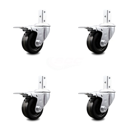 Service Caster 3.5 Inch Phenolic Wheel Swivel 7/8 Inch Square Stem Caster Set Total Lock Brake SCC-SQTTL20S3514-PHS-78-4